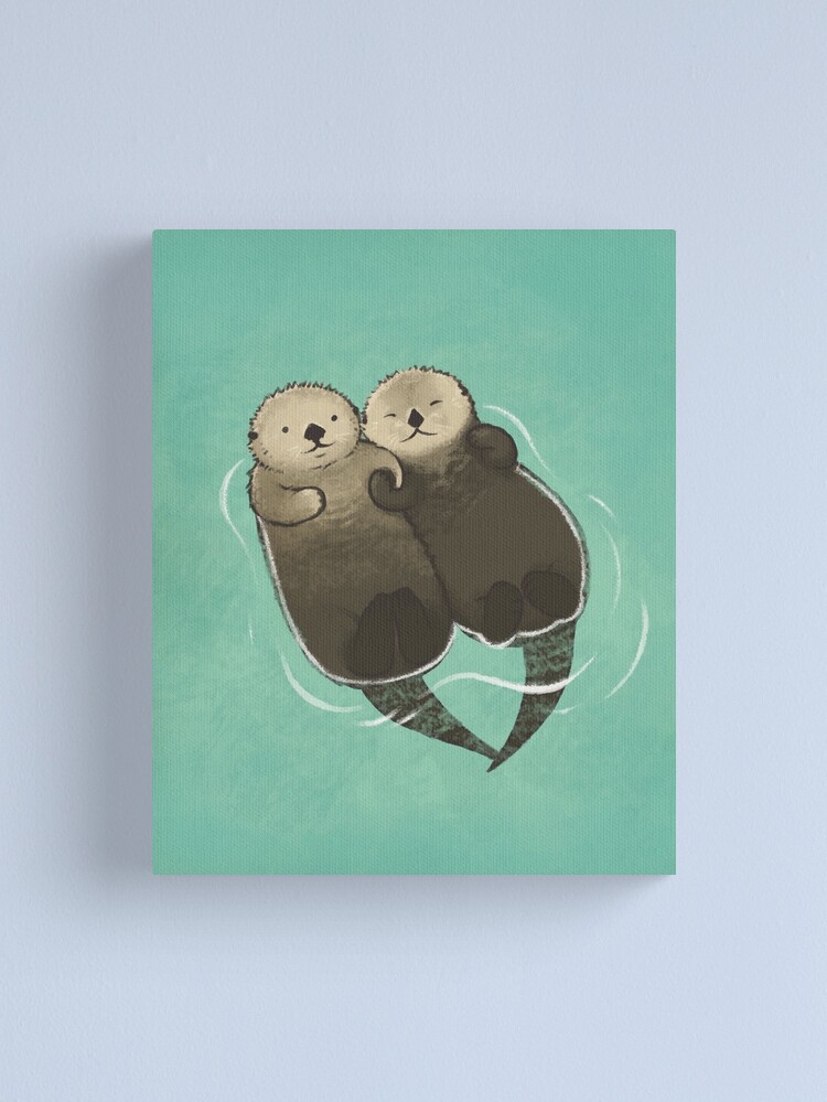 Thumbnail 2 of 3, Canvas Print, Significant Otters - Otters Holding Hands designed and sold by StudioMarimo.