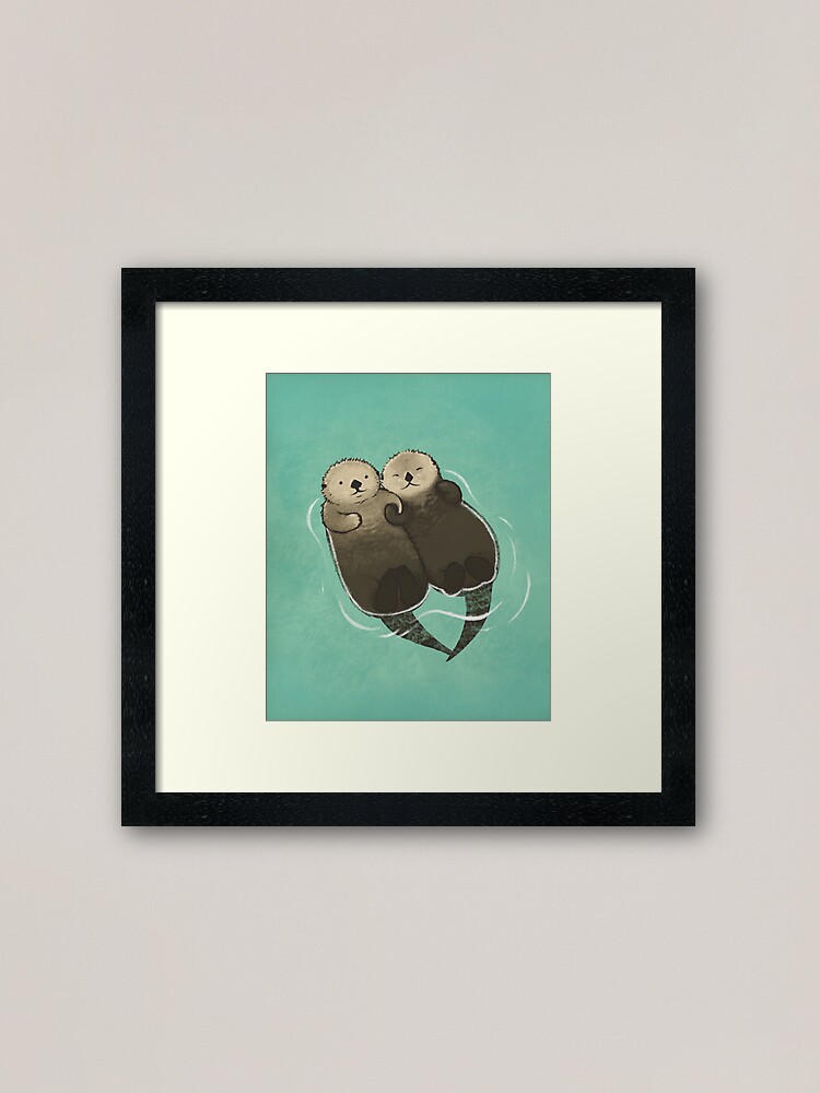 Alternate view of Significant Otters - Otters Holding Hands Framed Art Print