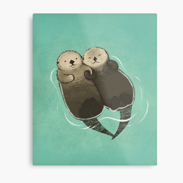 Significant Otters - Otters Holding Hands Metal Print