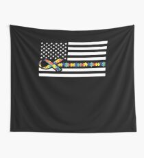 Autism Awareness Gift USA Fighting Cure American Flag Gifts Wall Tapestry