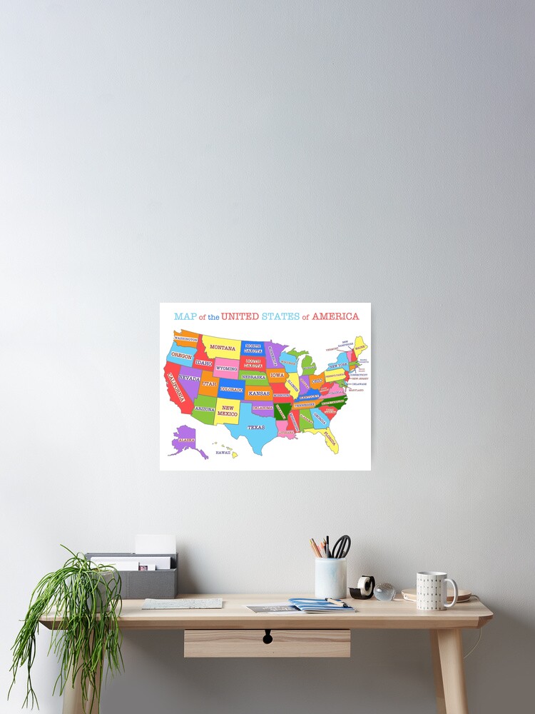 Multi-colored Map of the United States Poster