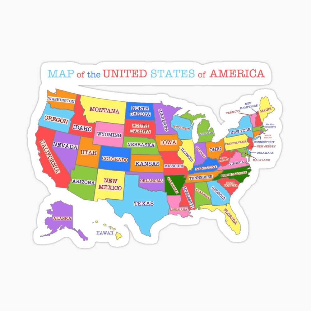 Multi-colored Map of the United States Poster
