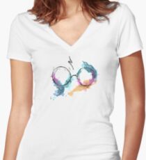 Glasses and Scar Women's Fitted V-Neck T-Shirt