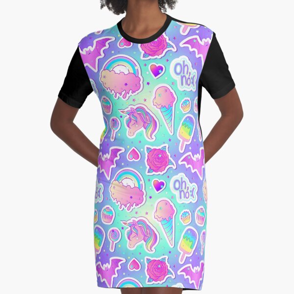 Rainbow Stickers Graphic T-Shirt Dress