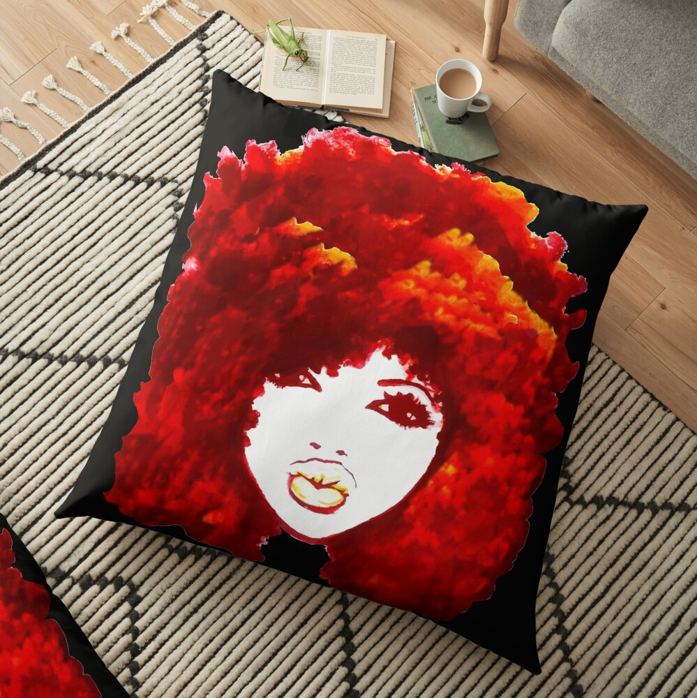 Natural Hair Autumn Fire Red Curly Hair Afro Floor Pillow