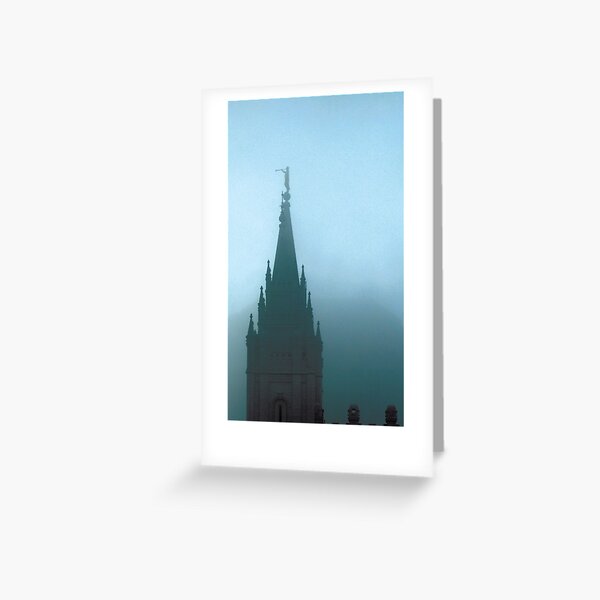 Angel Moroni on top of the Salt Lake Temple (through the fog) - Jerald Simon (Music Motivation - musicmotivation.com) Greeting Card