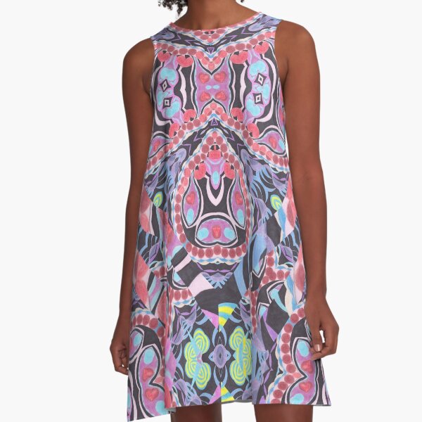 Pencil Print Diagonals Fall Into Winter Design Collection by Green Bee Mee A-Line Dress