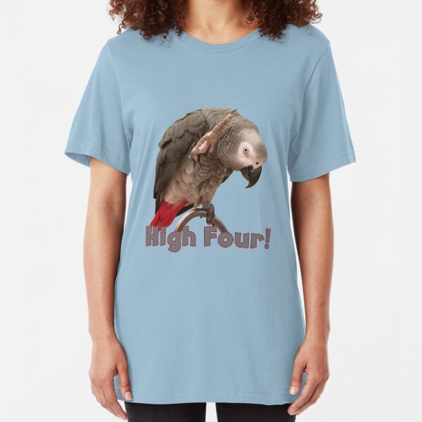 Funny African Grey Parrot Waving High Four Slim Fit T-Shirt