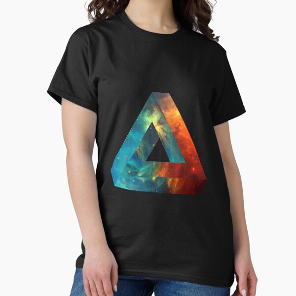 Vista previa del artículo con la obra «Geometría abstracta: Nebulosa de Penrose (rojo fuego, naranja y azul)», diseñado y vendido por ThisLucidLens.