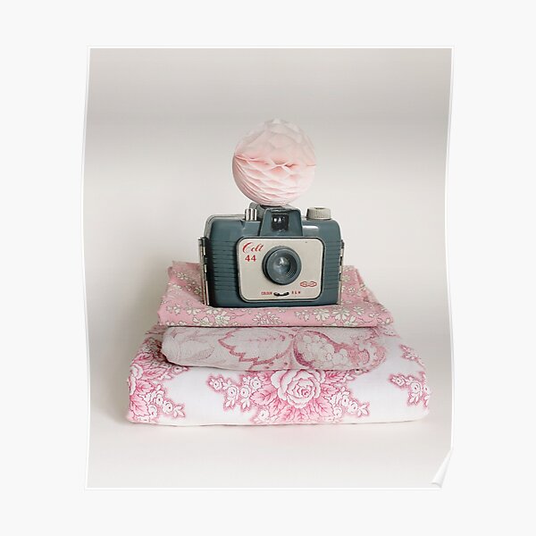 Vintage camera with pretty fabrics Poster