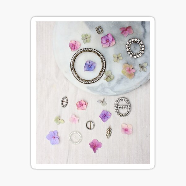 Still life of petals and vintage buckles Sticker