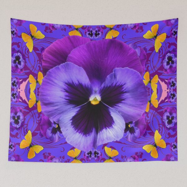 Item preview, AMETHYST  PURPLE PANSY FLOWERS YELLOW BUTTERFLIES designed and sold by sharlesart.