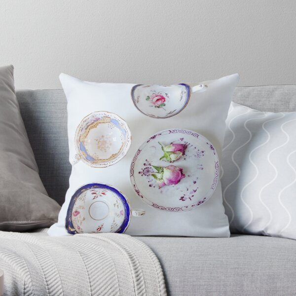 Pretty Vintage Teacups Throw Pillow