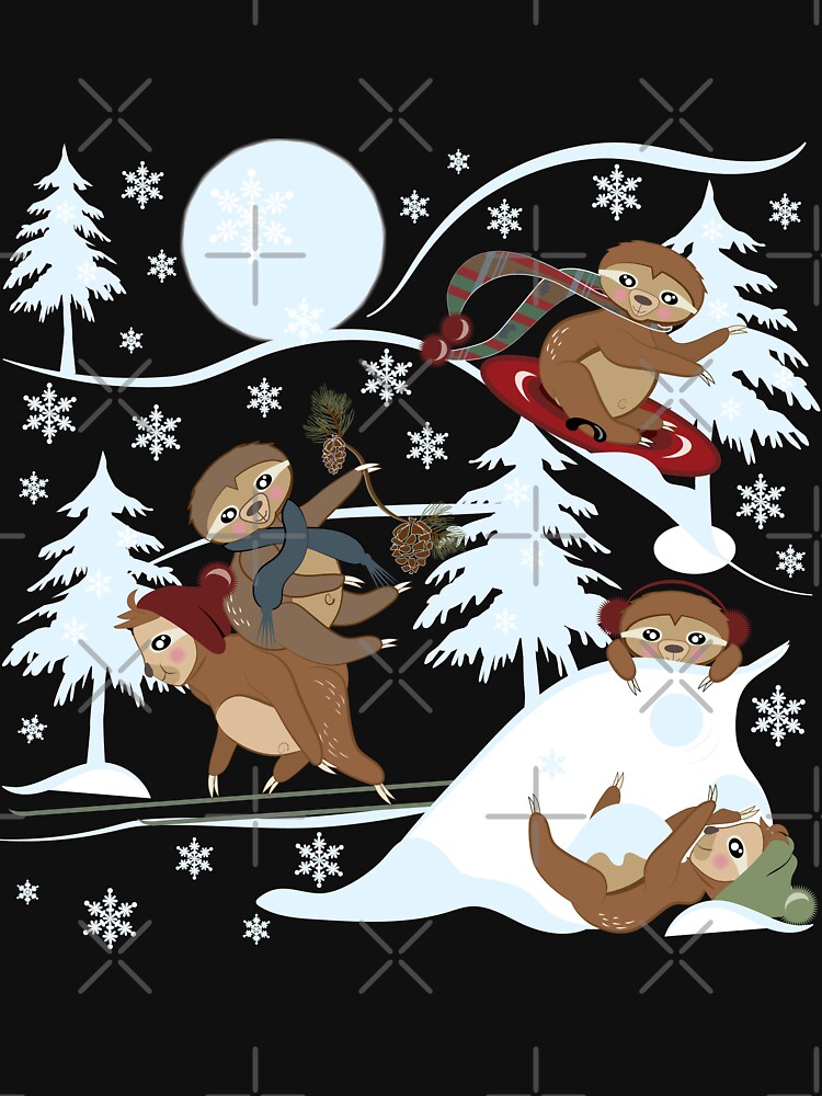 Playful Sloth Snow Play, Winter, Snowflakes by CreativeContour