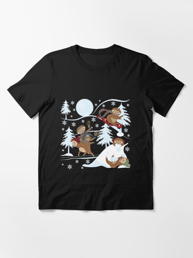 Alternate view of Playful Sloth Snow Play, Winter, Snowflakes Essential T-Shirt