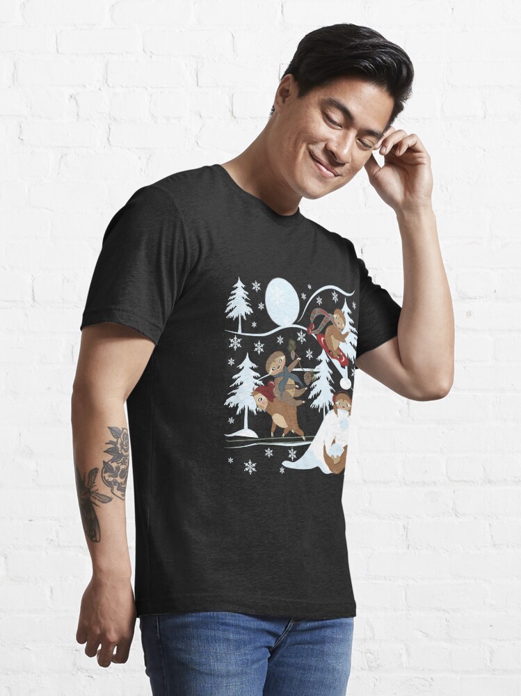 Alternate view of Playful Sloth Snow Play, Winter, Snowflakes Essential T-Shirt