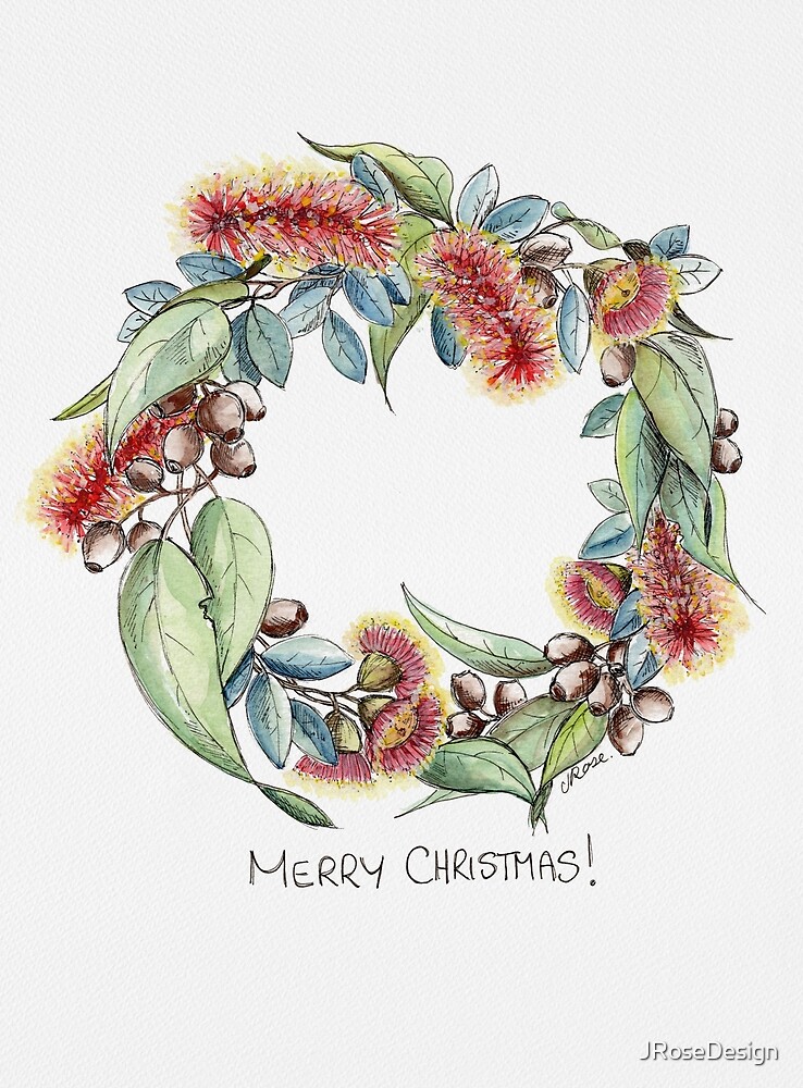 "Australian Floral Christmas Wreath" by JRoseDesign Redbubble