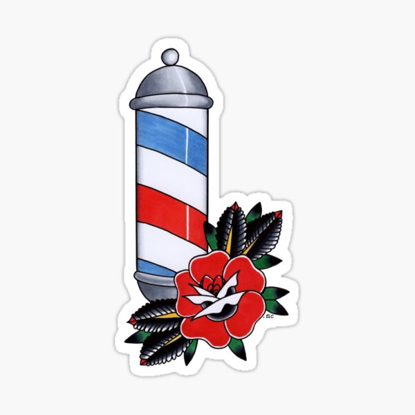 Tattoo Barber Pole and Rose Sticker