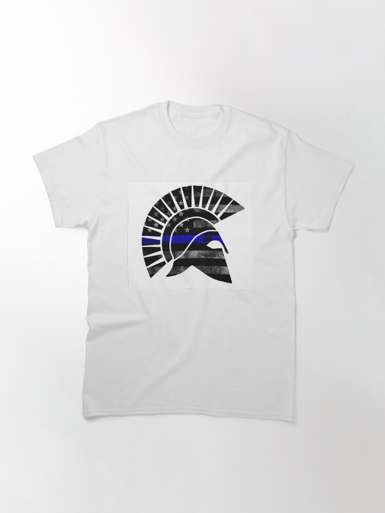 Thumbnail 3 of 7, Classic T-Shirt, Blueline Spartan Helmet Tattered designed and sold by OwnTheAvenue.
