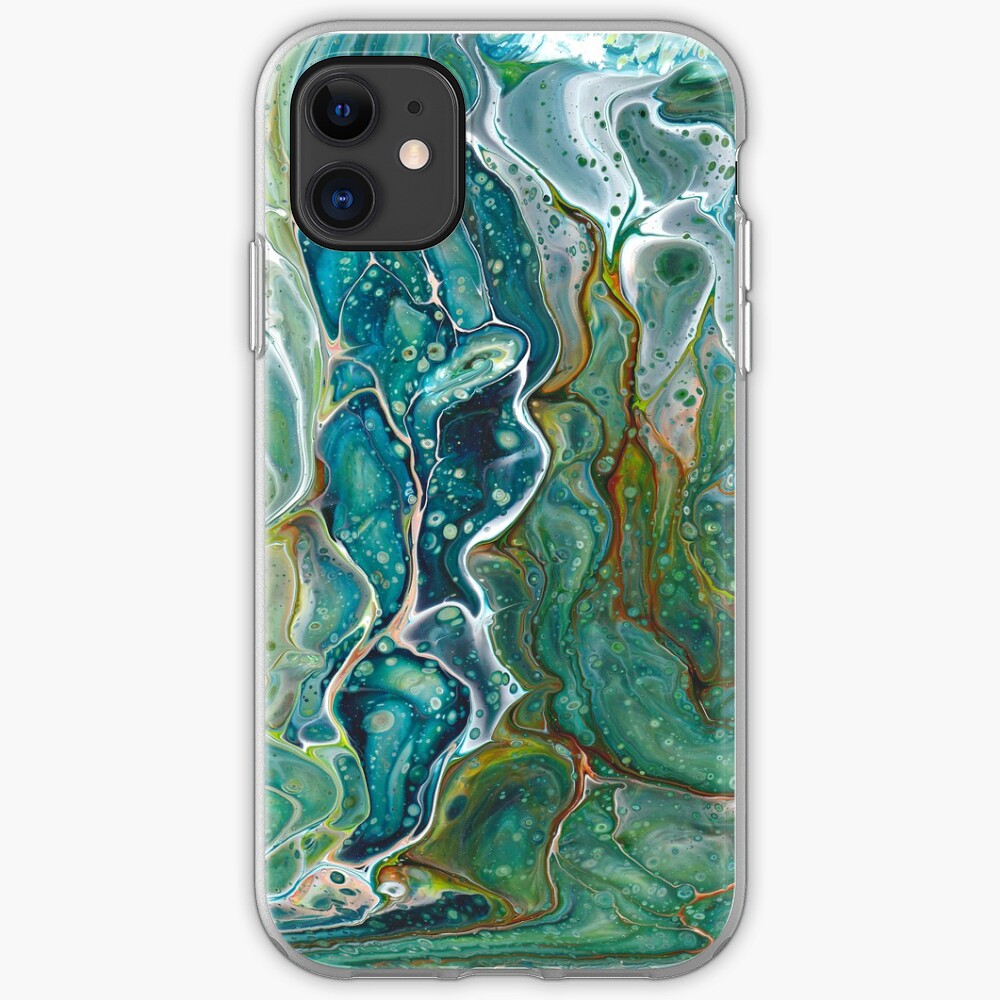 Poured acrylic paints green blues iPhone Case & Cover