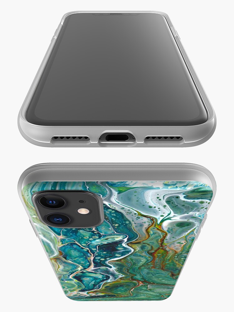 Alternate view of Poured acrylic paints green blues iPhone Case & Cover
