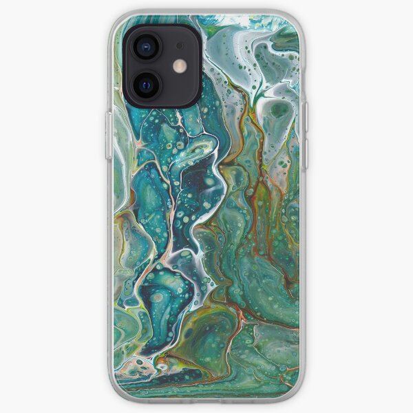 Poured acrylic paints green blues iPhone Soft Case