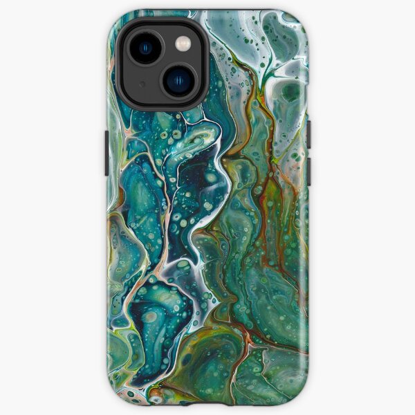 Poured acrylic paints green blues iPhone Tough Case