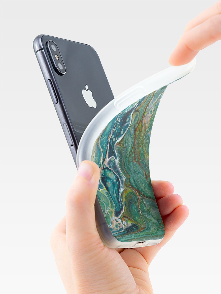 Alternate view of Poured acrylic paints green blues iPhone Case & Cover