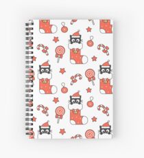 cute cartoon black baby cat in christmas gift sock and holiday elements seamless pattern background illustration Spiral Notebook