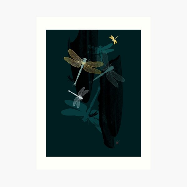 Midnight Dragonflies Art Print