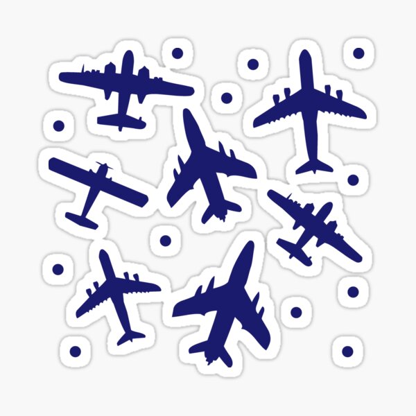 Blue and White Aeroplanes Silhouette Pattern Sticker