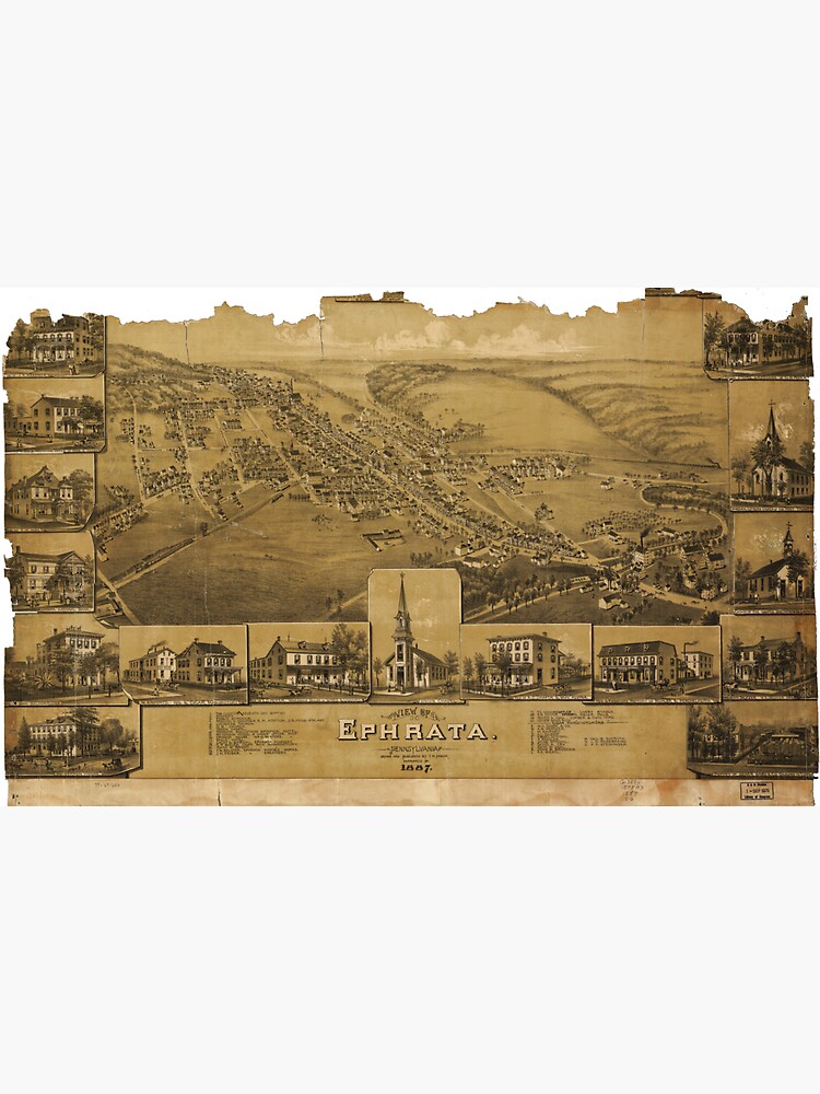 "Aerial View of Ephrata, Pennsylvania (1887)" Sticker for Sale by