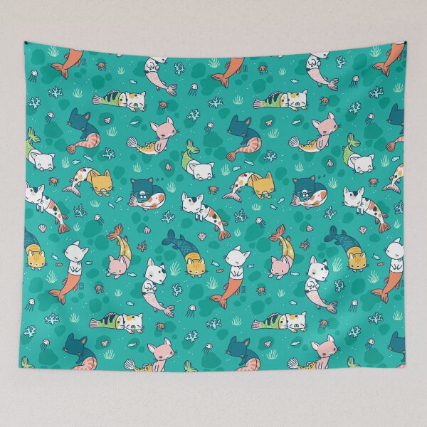 Item preview, Meowmaids Teal designed and sold by freeminds.