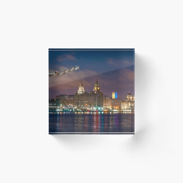Santa's Sleigh over the Liverpool Waterfront Acrylic Block
