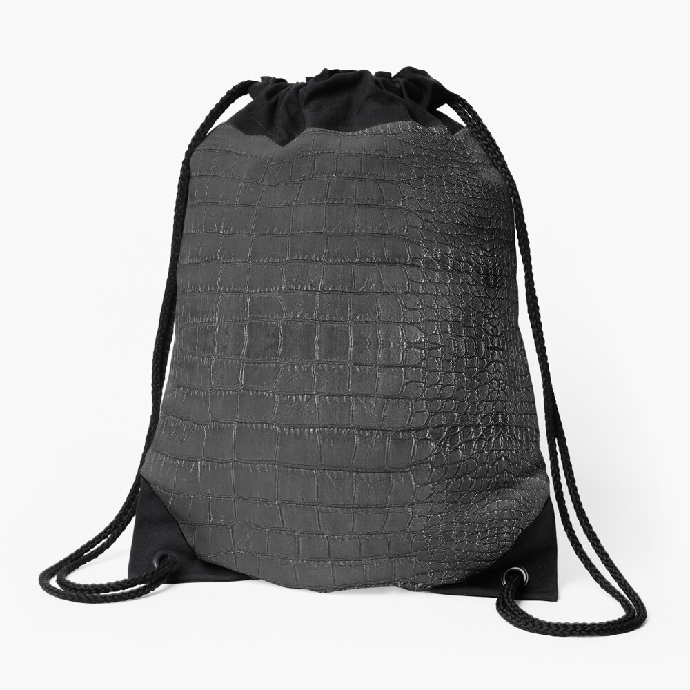 Black Alligator Skin Drawstring Bag