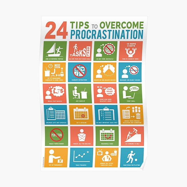 "24 TIPS TO OVERCOME PROCRASTINATION" Poster For Sale By Elvindantes ...