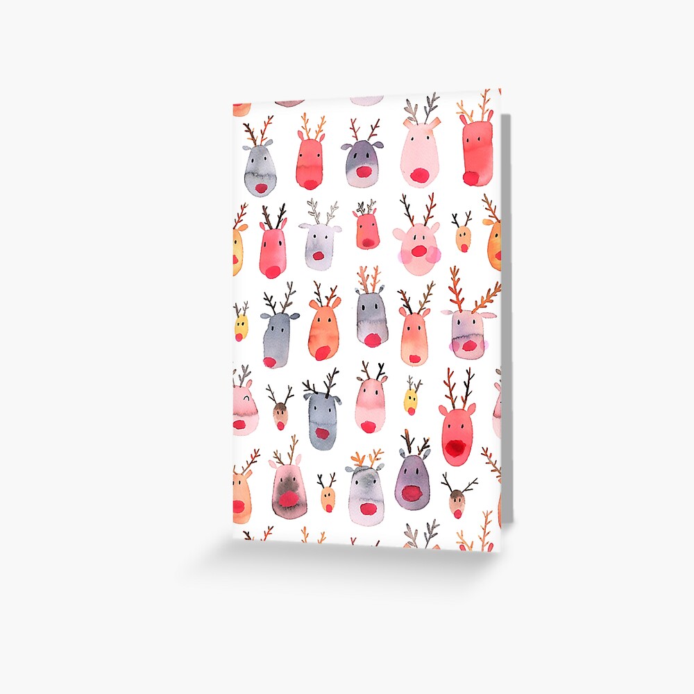 Reindeers - Animal cuteness - Winter watercolor pattern - Rudolph Greeting Card