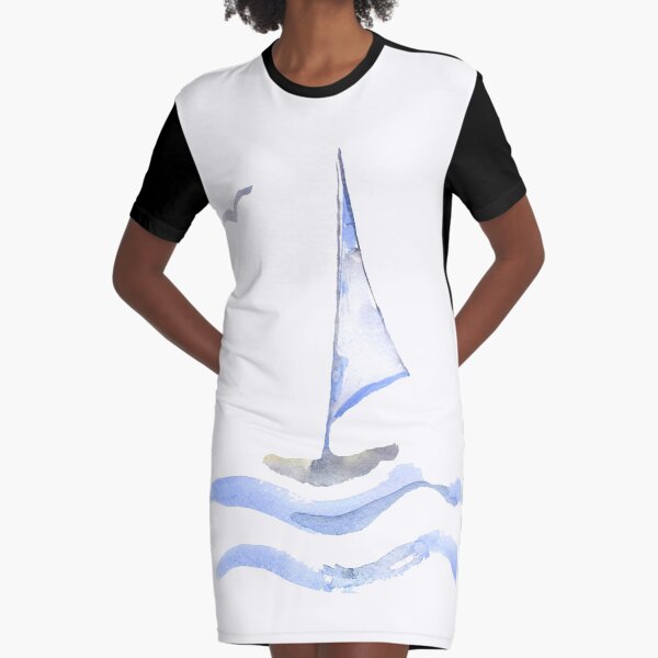 watercolor sailboat Graphic T-Shirt Dress