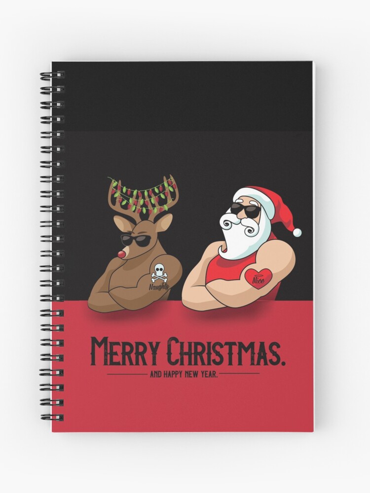 Cahier A Spirale Mascotte De Dessin Anime Du Pere Noel Homme Muscle Avec Son Renne Muscle Arborant Des Tatouages Vilains Et Sympathiques Par Shelma1 Redbubble