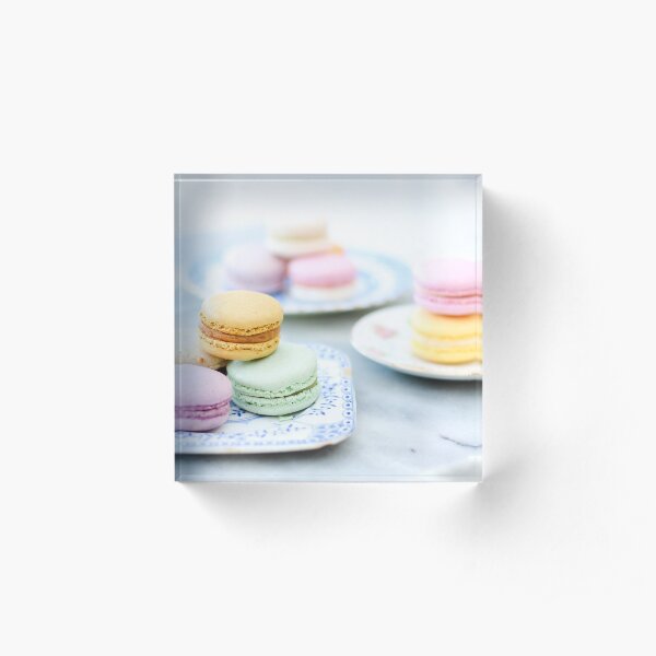 Pretty Pastel Macarons on Vintage Plate 2 Acrylic Block