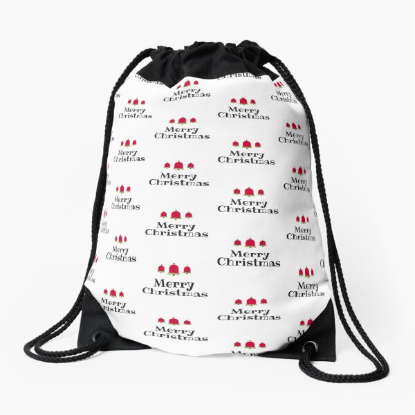 Merry Christmas with Red & Green Bells Drawstring Bag