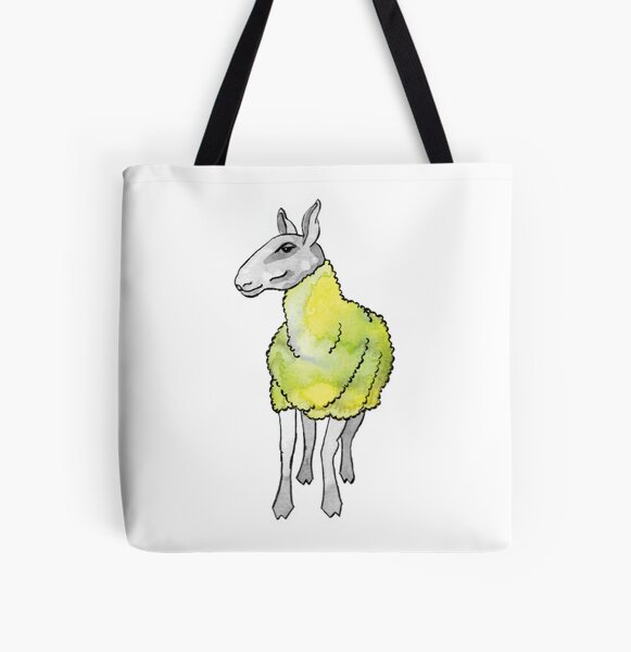 Psychedelic sheep: Blue Faced Leicester, yellow/green All Over Print Tote Bag