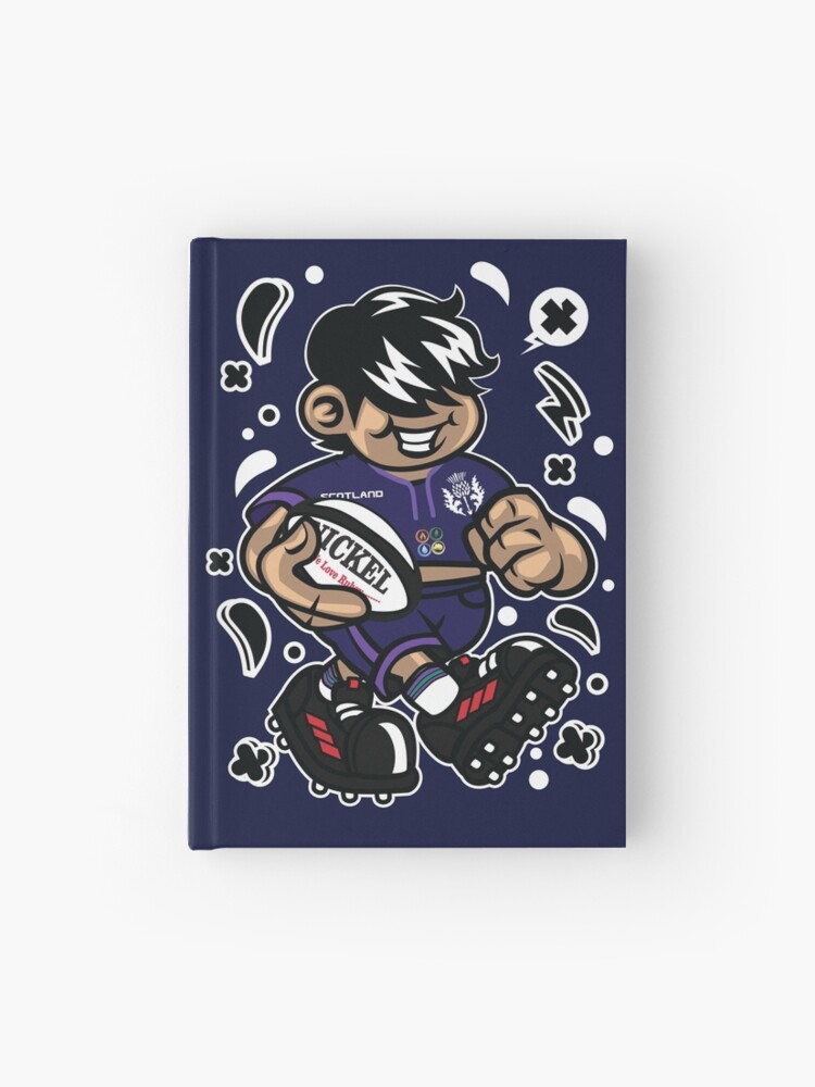 Scotland Rugby T Shirt Funny Scottish Cartoon Character Playing Rugby Match For Fun Hardcover Journal By Nickelparis Redbubble