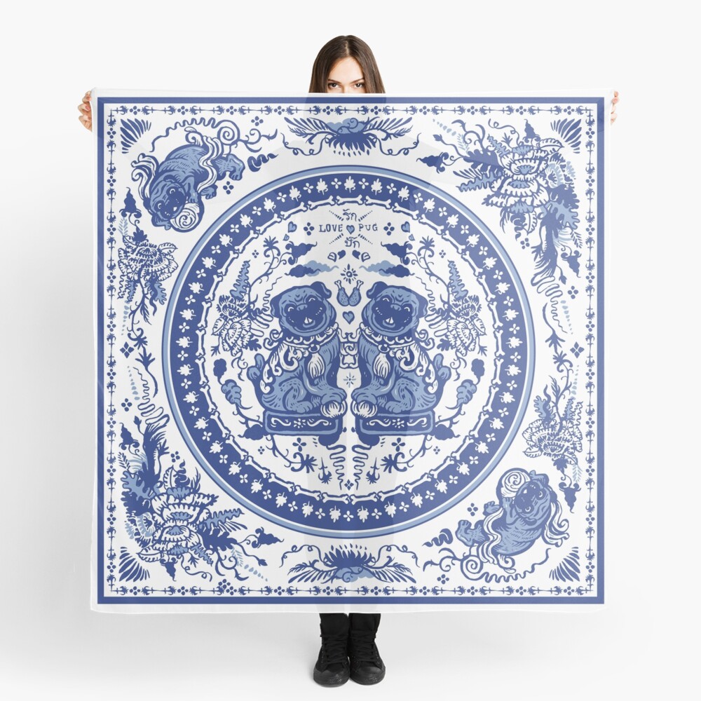 Pugs in Chinese Porcelain Scarf