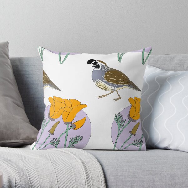 California Quail and Poppy Throw Pillow