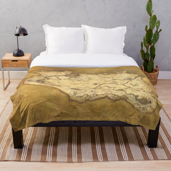 Skyrim Worn Parchment Map Throw Blanket