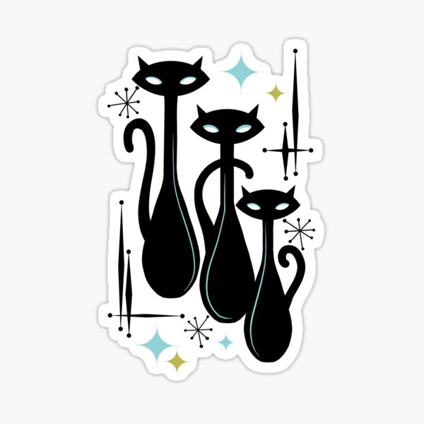 Effervescent Orange Atomic Age Black Kitschy Cat Trio Sticker