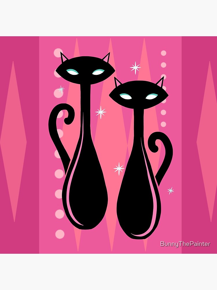 High Class Hollywood Atomic Age Black Kitschy Cat Twins by BunnyThePainter