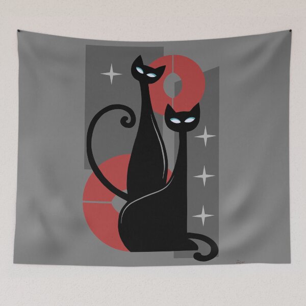 Item preview, Modern Meows Atomic Age Black Kitschy Cats designed and sold by BunnyThePainter.