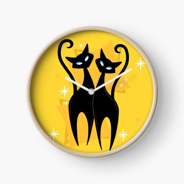 Sunshine Spectacular Atomic Age Black Kitschy Cats Clock